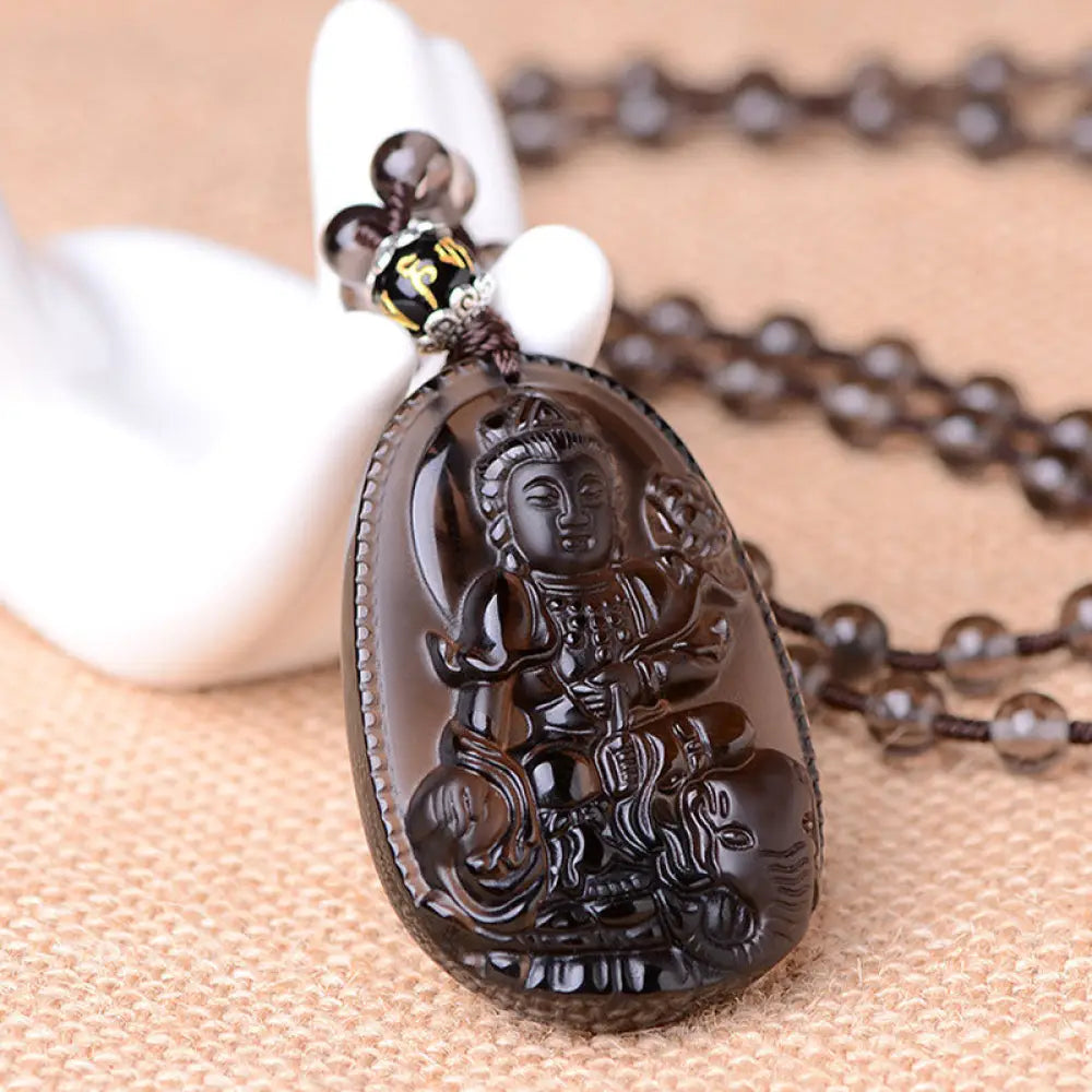 Buddha Stones Chinese Zodiac Obsidian Protection Necklace - BWOOOH - L-Dragon &amp; Snake - Necklace