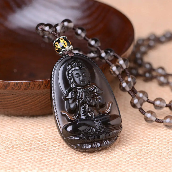 Buddha Stones Chinese Zodiac Obsidian Protection Necklace - BWOOOH - M-Goat &amp; Monkey - Necklace