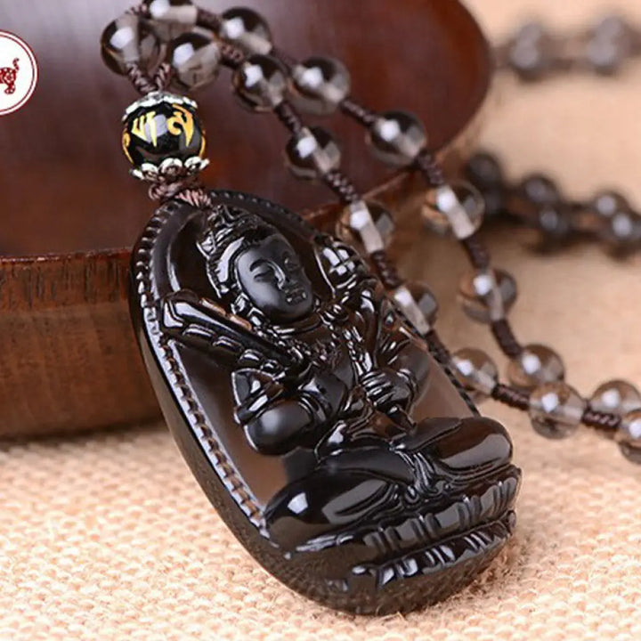 Buddha Stones Chinese Zodiac Obsidian Protection Necklace - BWOOOH - M-Ox &amp; Tiger - Necklace