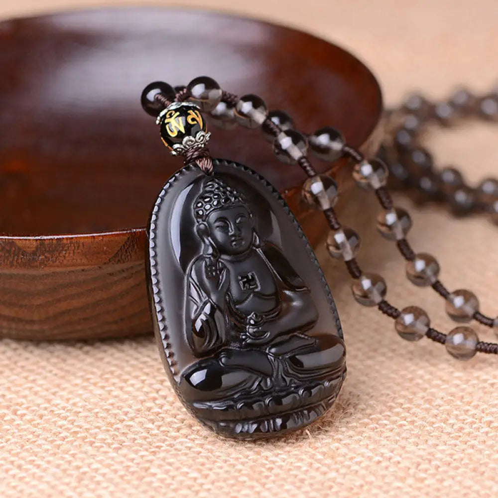 Buddha Stones Chinese Zodiac Obsidian Protection Necklace - BWOOOH - M-Pig &amp; Dog - Necklace