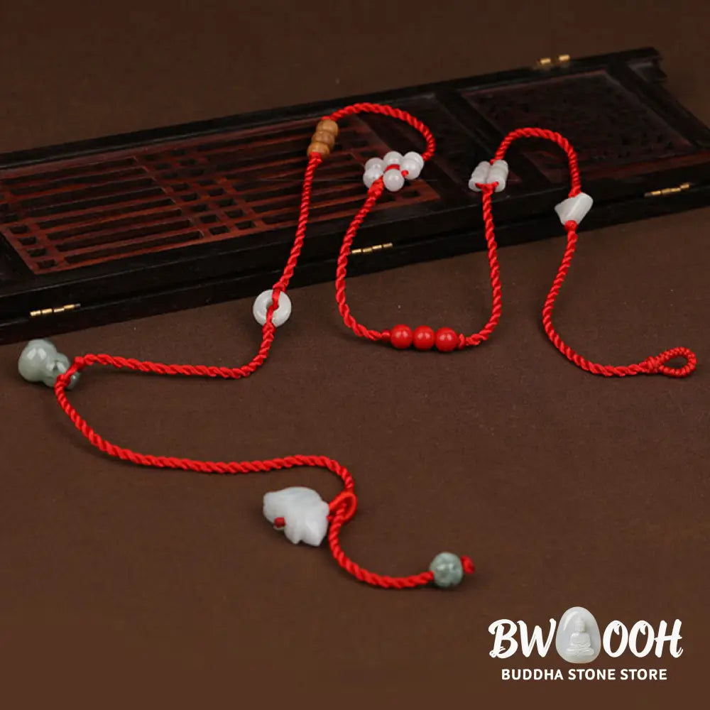 Buddha Stones Chinese Zodiac Peach Wood Blessing Red String Belly Chain - Belly Chain