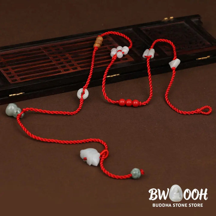 Buddha Stones Chinese Zodiac Peach Wood Blessing Red String Belly Chain - Belly Chain