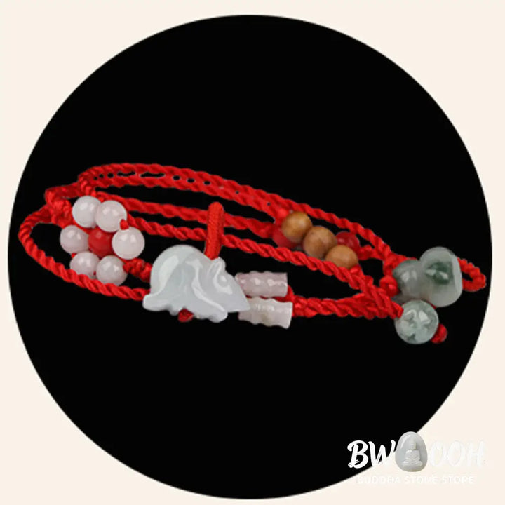 Buddha Stones Chinese Zodiac Peach Wood Blessing Red String Belly Chain - Belly Chain