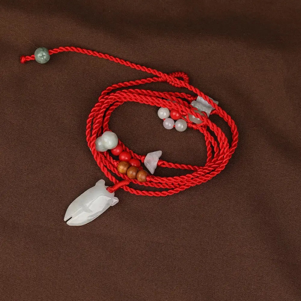 Buddha Stones Chinese Zodiac Peach Wood Blessing Red String Belly Chain - Cicada - Belly Chain