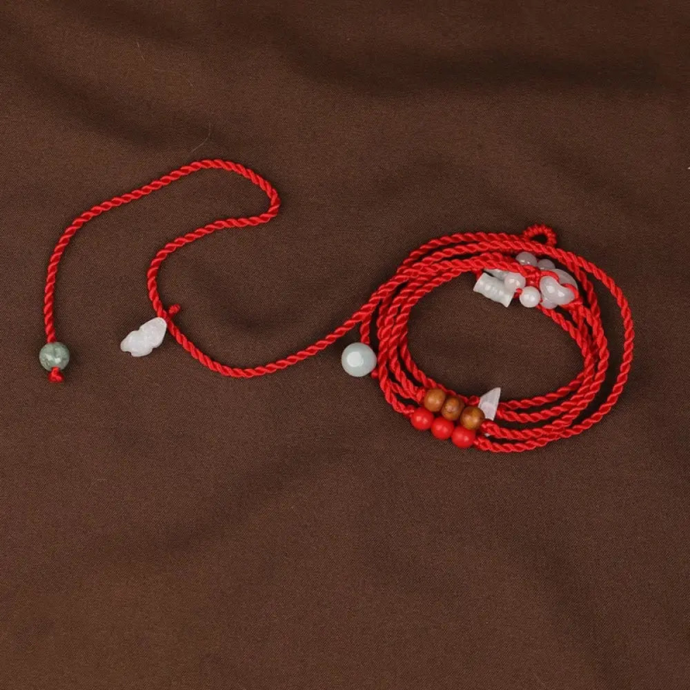 Buddha Stones Chinese Zodiac Peach Wood Blessing Red String Belly Chain - PIXIU - Belly Chain