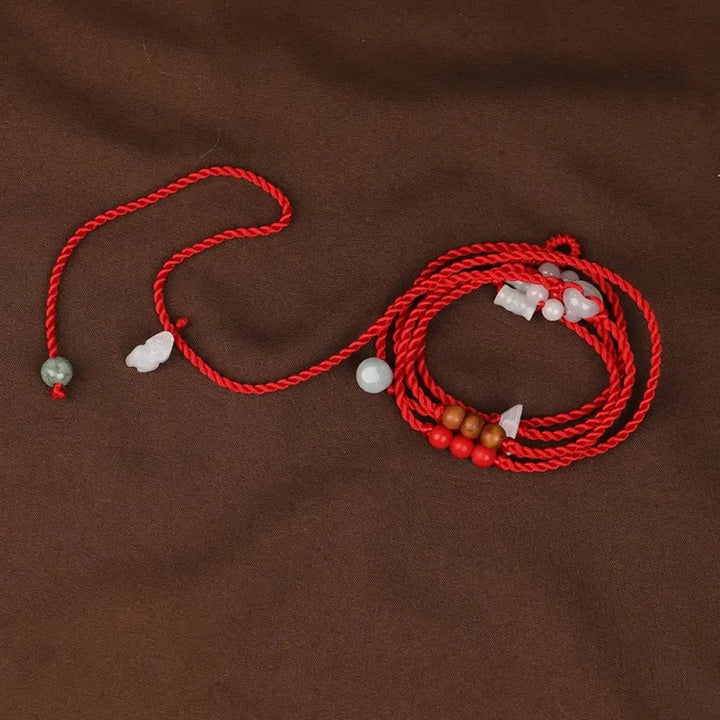 Buddha Stones Chinese Zodiac Peach Wood Blessing Red String Belly Chain - PIXIU - Belly Chain