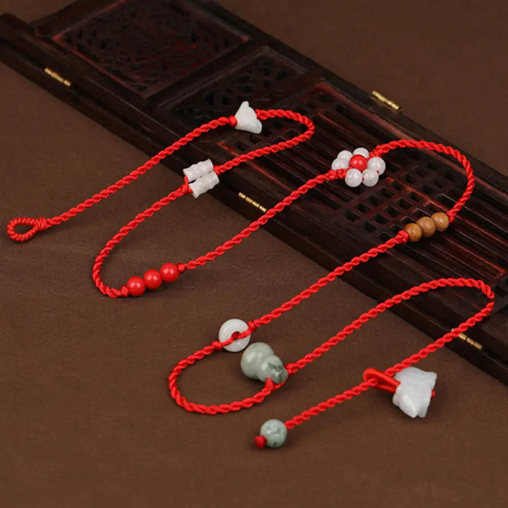 Buddha Stones Chinese Zodiac Peach Wood Blessing Red String Belly Chain - Rat - Belly Chain