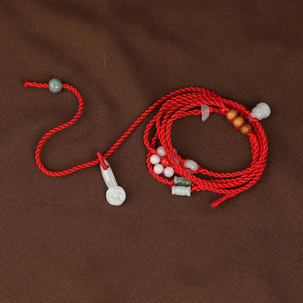 Buddha Stones Chinese Zodiac Peach Wood Blessing Red String Belly Chain - Ruyi - Belly Chain