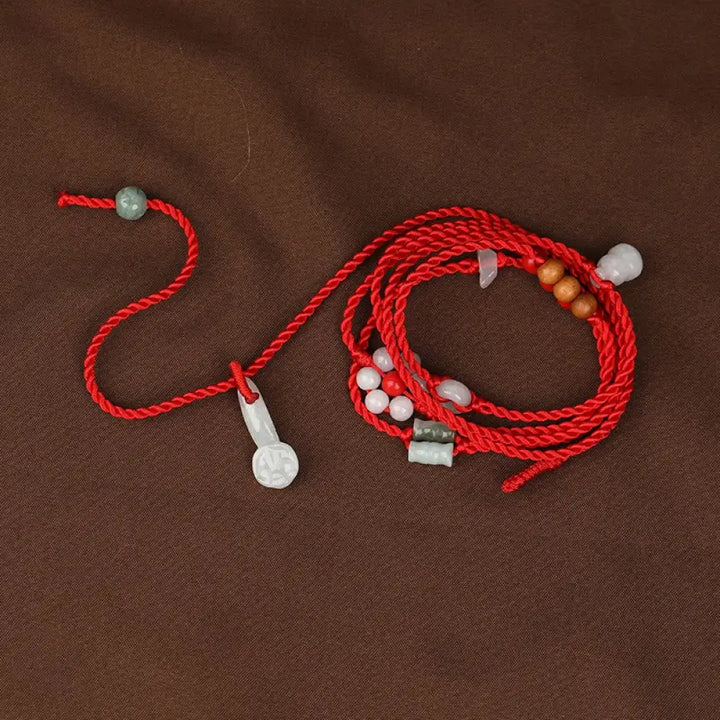 Buddha Stones Chinese Zodiac Peach Wood Blessing Red String Belly Chain - Ruyi - Belly Chain