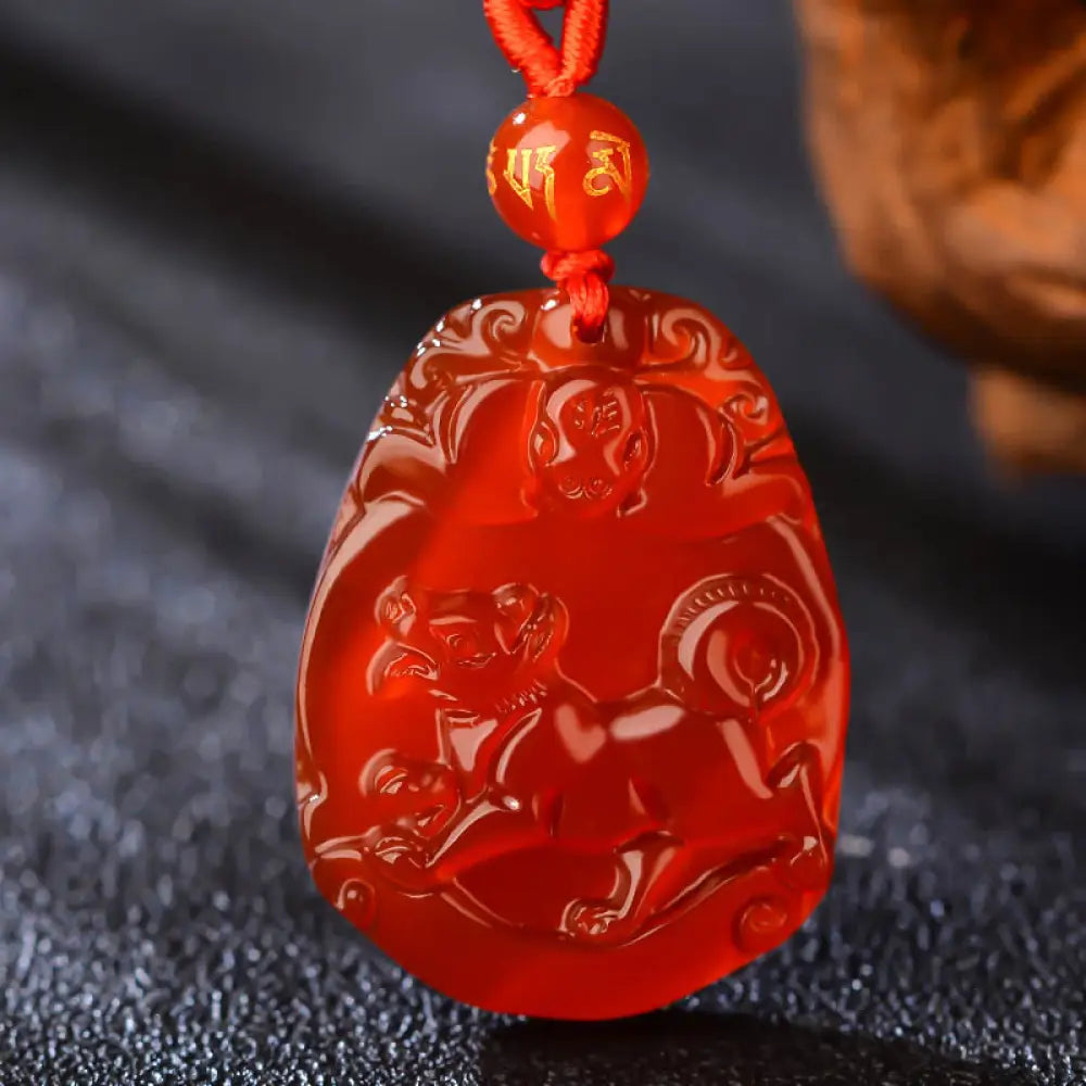 Buddha Stones Chinese Zodiac Red Agate Calm Necklace Pendant - BWOOOH - Dog - Necklaces &amp; Pendants