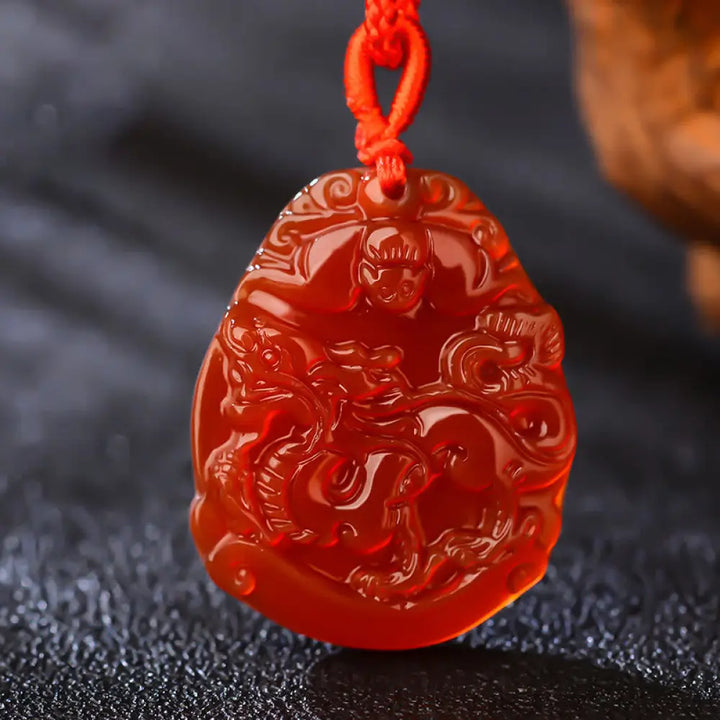 Buddha Stones Chinese Zodiac Red Agate Calm Necklace Pendant - BWOOOH - Dragon - Necklaces &amp; Pendants