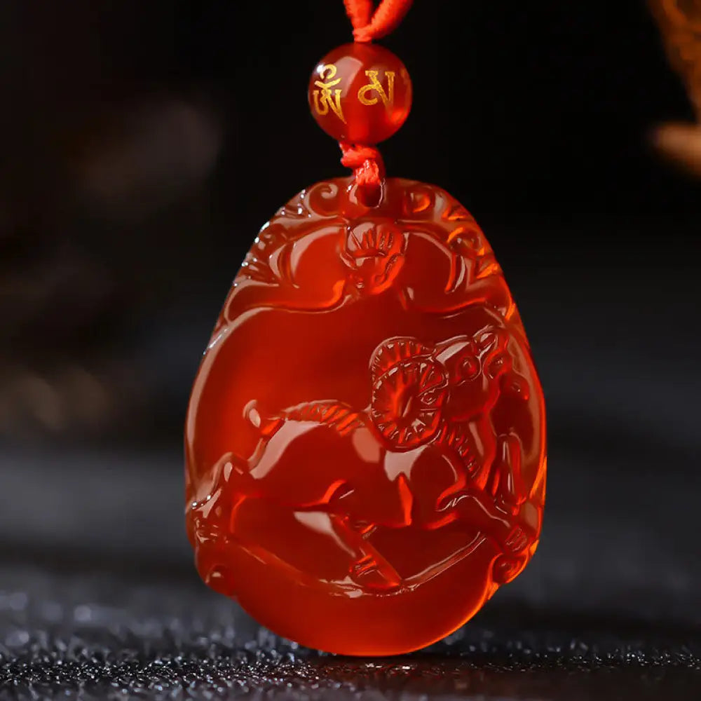Buddha Stones Chinese Zodiac Red Agate Calm Necklace Pendant - BWOOOH - Goat - Necklaces &amp; Pendants