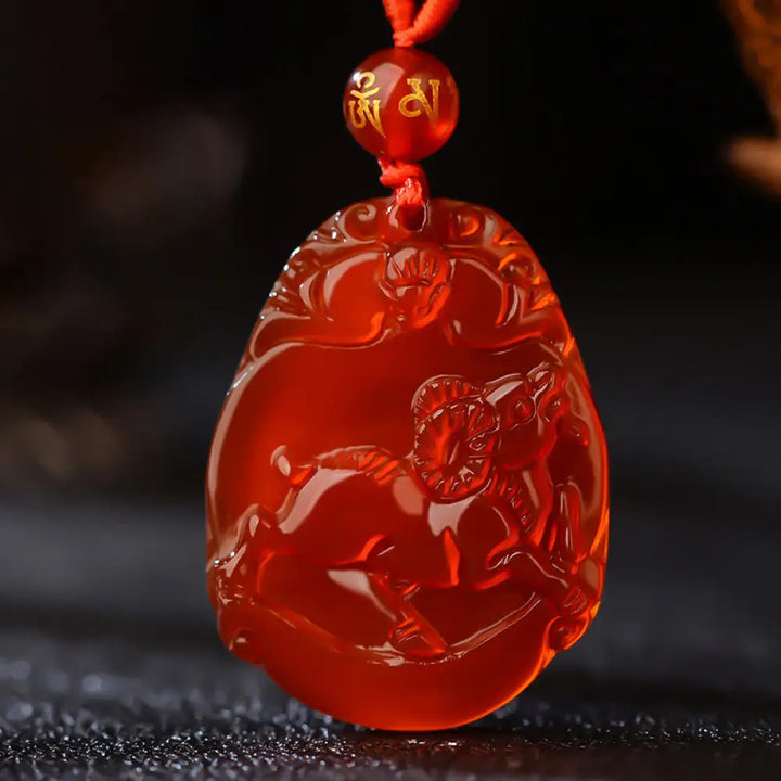 Buddha Stones Chinese Zodiac Red Agate Calm Necklace Pendant - BWOOOH - Goat - Necklaces &amp; Pendants