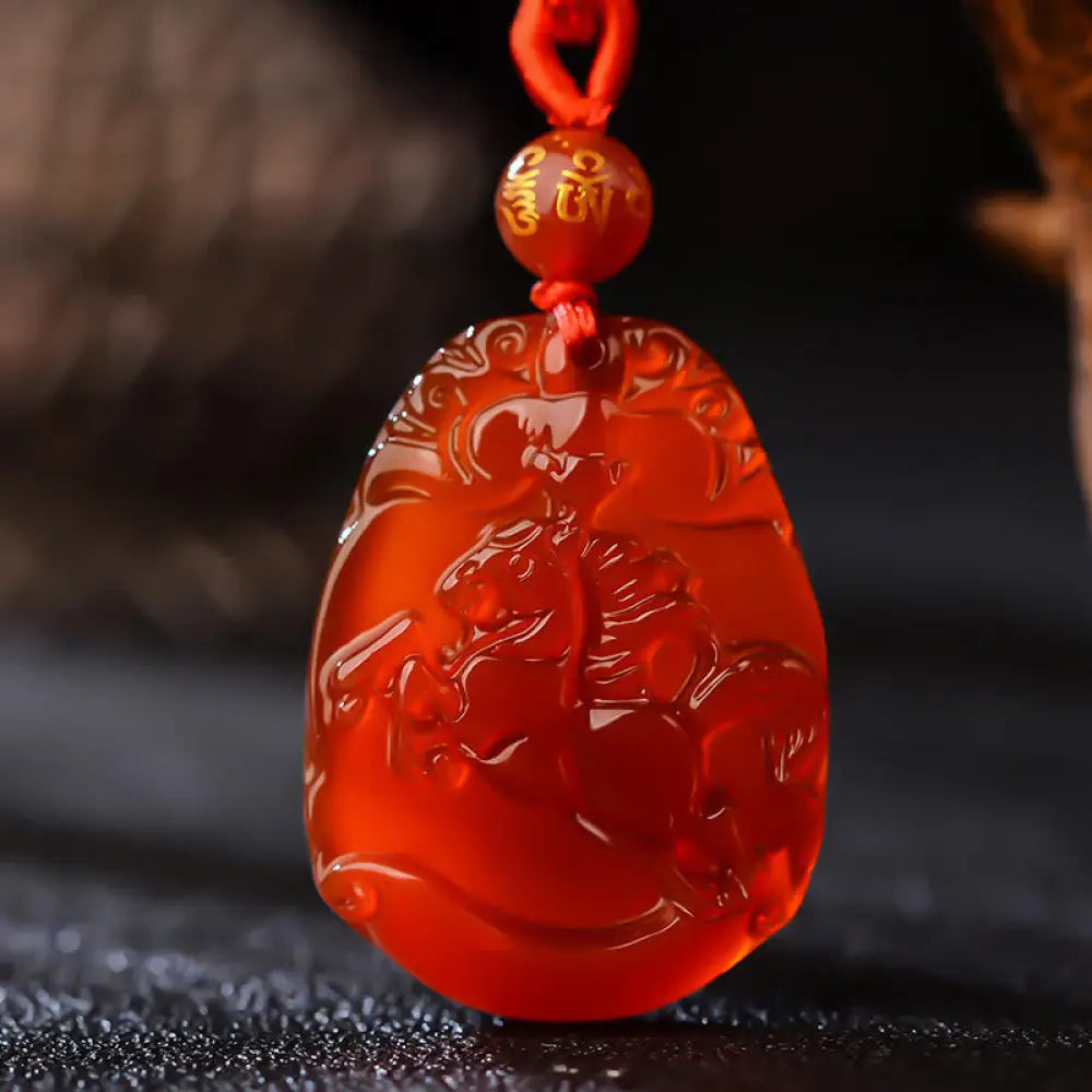 Buddha Stones Chinese Zodiac Red Agate Calm Necklace Pendant - BWOOOH - Horse - Necklaces &amp; Pendants
