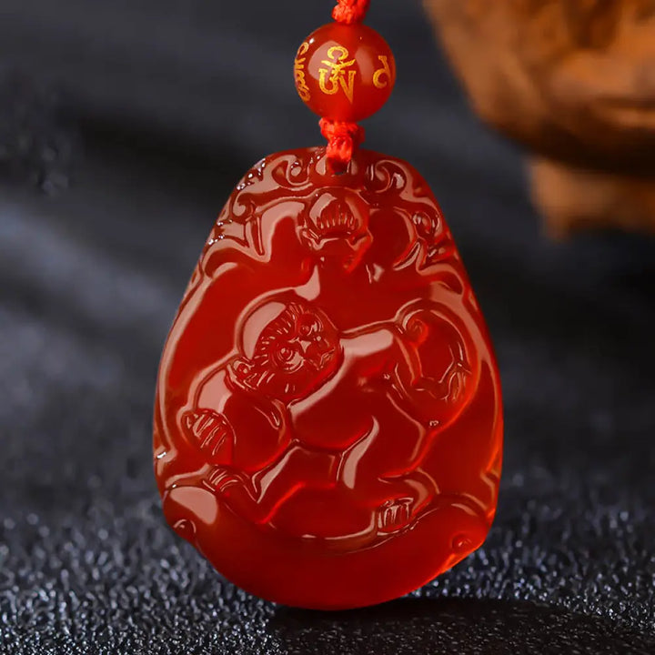 Buddha Stones Chinese Zodiac Red Agate Calm Necklace Pendant - BWOOOH - Monkey - Necklaces &amp; Pendants