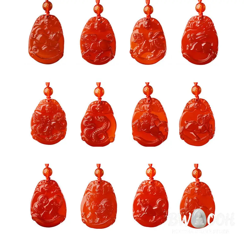 Buddha Stones Chinese Zodiac Red Agate Calm Necklace Pendant - BWOOOH - Necklaces &amp; Pendants