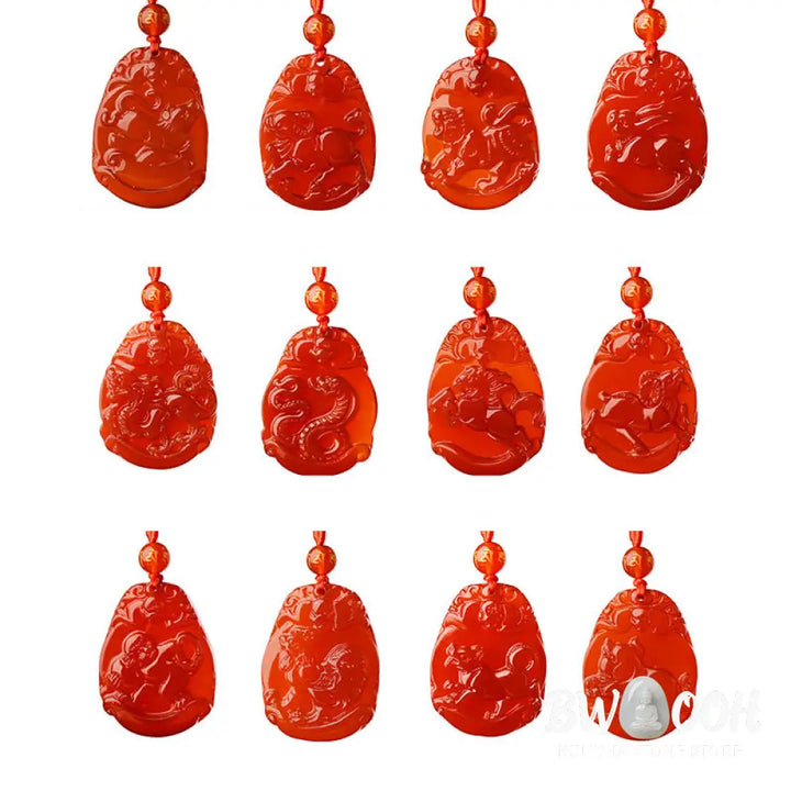 Buddha Stones Chinese Zodiac Red Agate Calm Necklace Pendant - BWOOOH - Necklaces &amp; Pendants
