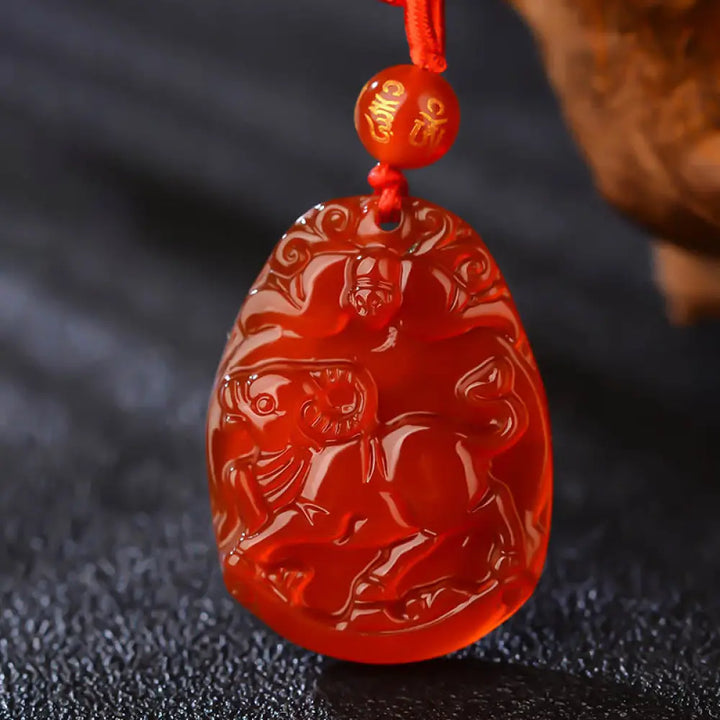 Buddha Stones Chinese Zodiac Red Agate Calm Necklace Pendant - BWOOOH - Ox - Necklaces &amp; Pendants
