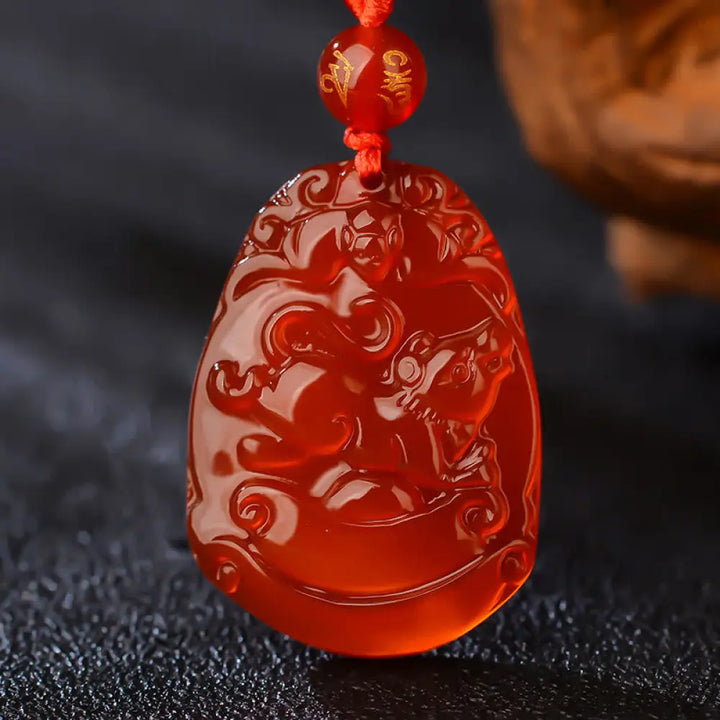 Buddha Stones Chinese Zodiac Red Agate Calm Necklace Pendant - BWOOOH - Rat - Necklaces &amp; Pendants