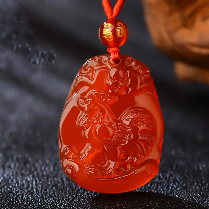 Buddha Stones Chinese Zodiac Red Agate Calm Necklace Pendant - BWOOOH - Rooster - Necklaces &amp; Pendants