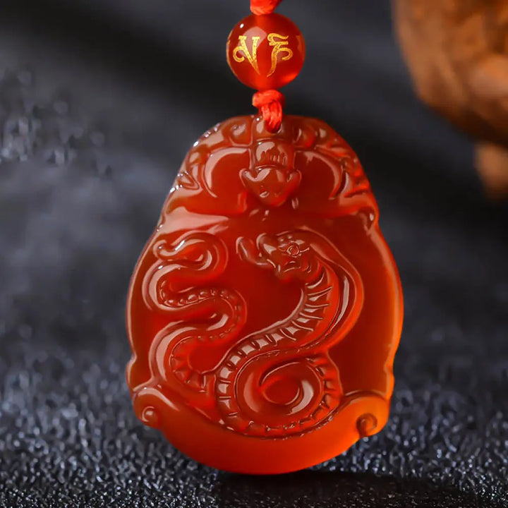 Buddha Stones Chinese Zodiac Red Agate Calm Necklace Pendant - BWOOOH - Snake - Necklaces &amp; Pendants