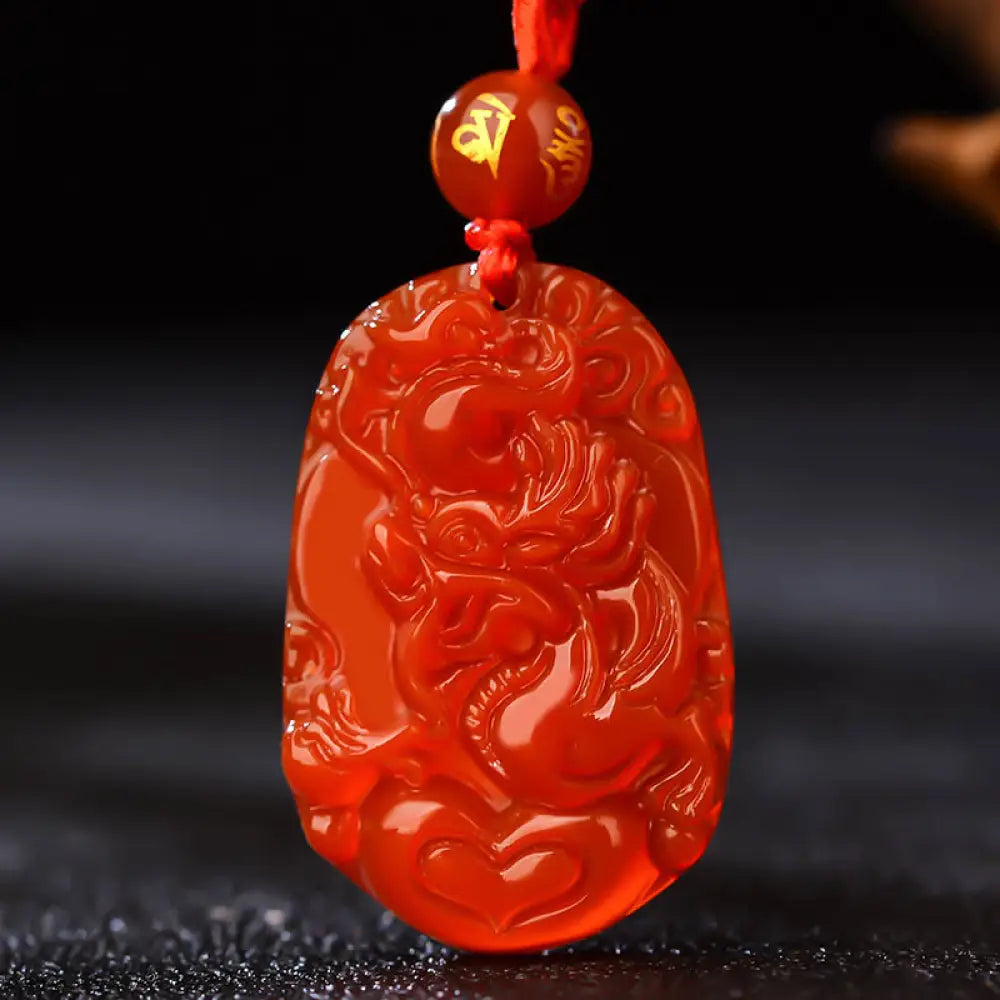 Buddha Stones Chinese Zodiac Red Agate Luck Necklace Pendant - BWOOOH - Dragon - Necklaces &amp; Pendants