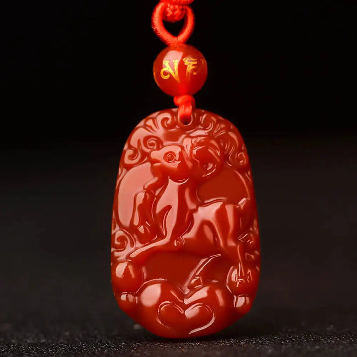 Buddha Stones Chinese Zodiac Red Agate Luck Necklace Pendant - BWOOOH - Goat - Necklaces &amp; Pendants