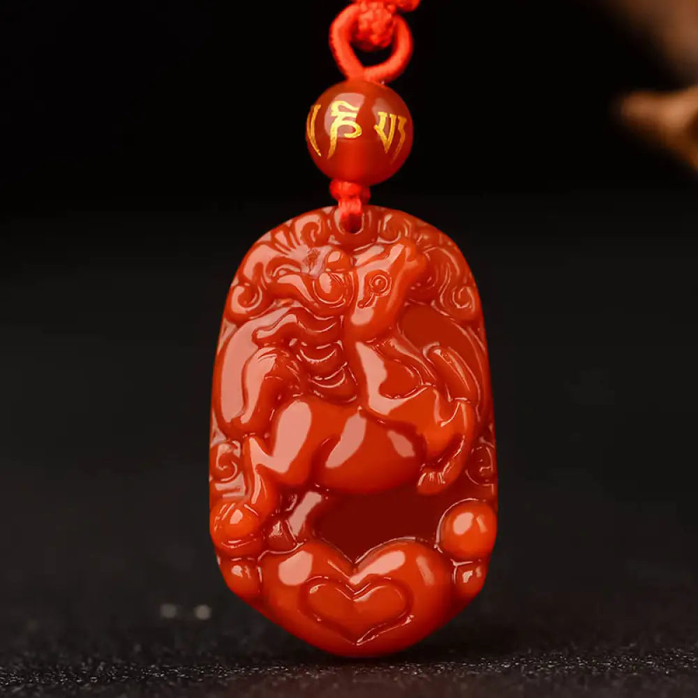 Buddha Stones Chinese Zodiac Red Agate Luck Necklace Pendant - BWOOOH - Horse - Necklaces &amp; Pendants