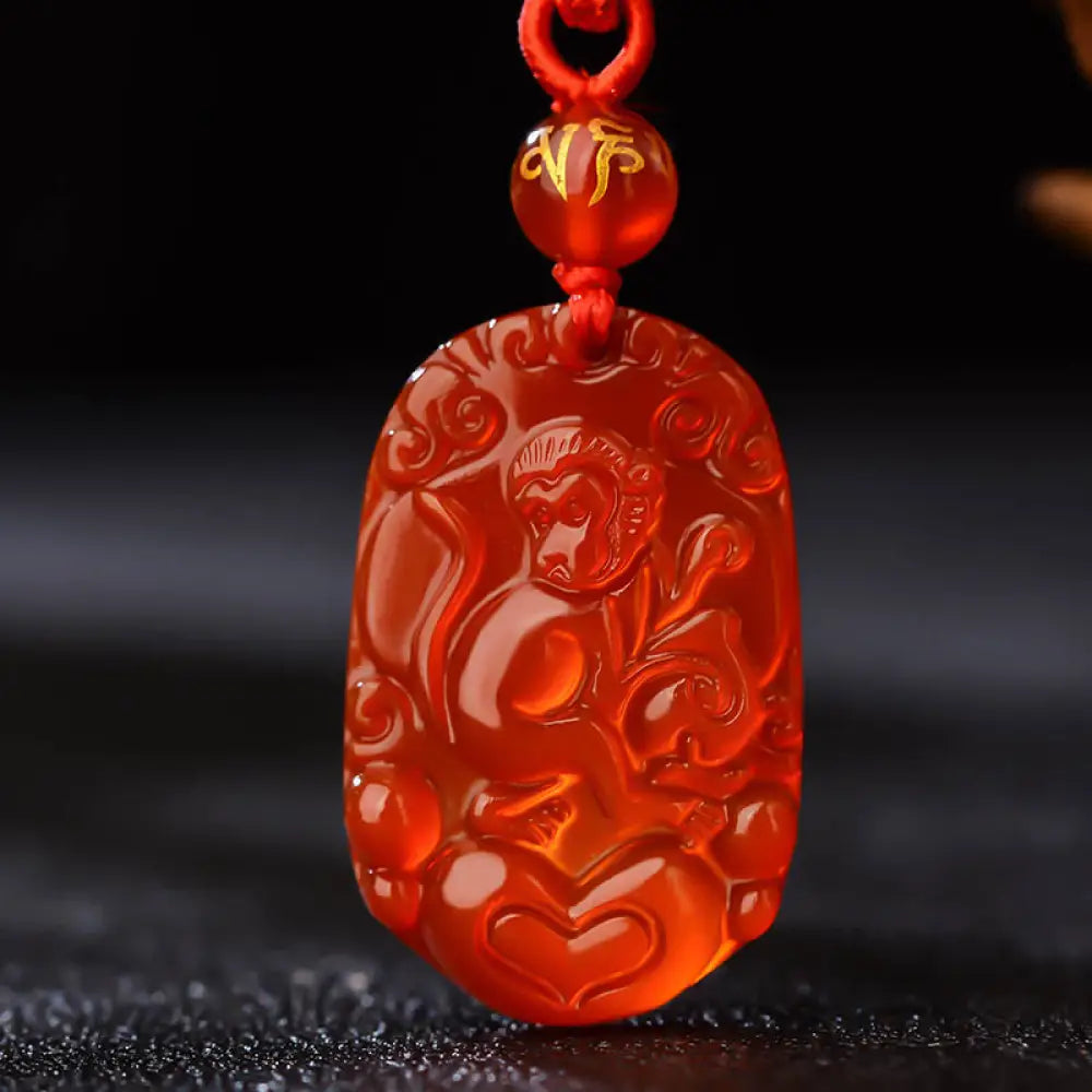 Buddha Stones Chinese Zodiac Red Agate Luck Necklace Pendant - BWOOOH - Monkey - Necklaces &amp; Pendants