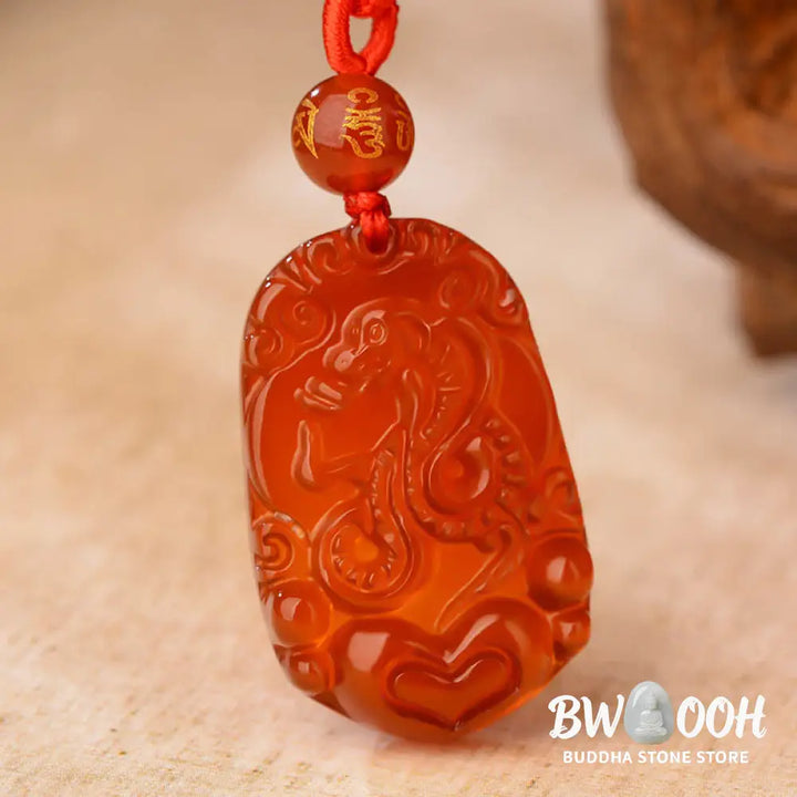 Buddha Stones Chinese Zodiac Red Agate Luck Necklace Pendant - BWOOOH - Necklaces &amp; Pendants