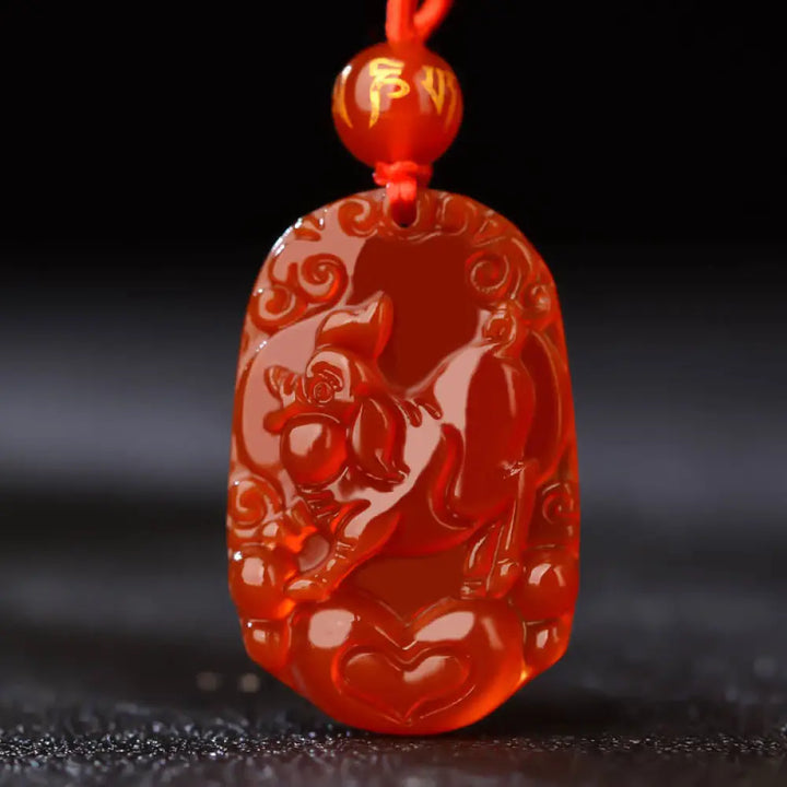 Buddha Stones Chinese Zodiac Red Agate Luck Necklace Pendant - BWOOOH - Pig - Necklaces &amp; Pendants