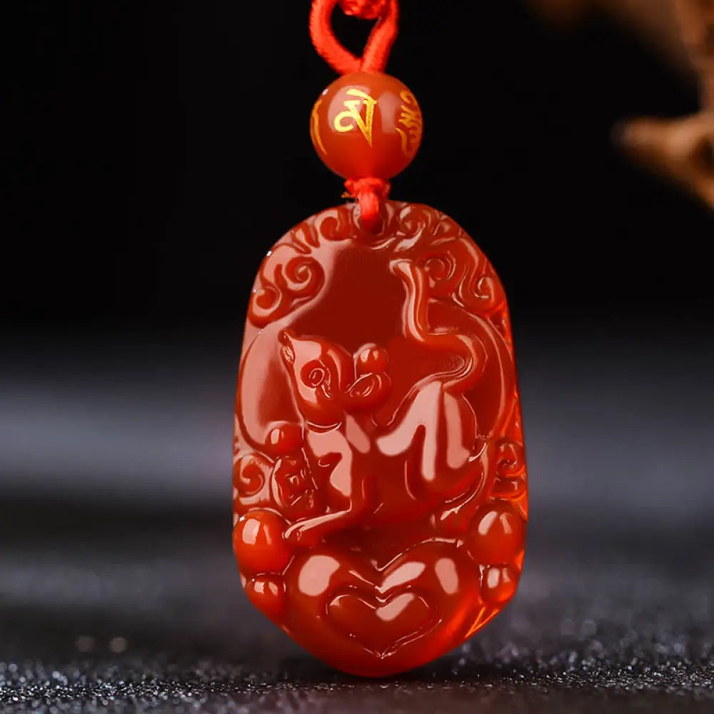 Buddha Stones Chinese Zodiac Red Agate Luck Necklace Pendant - BWOOOH - Rat - Necklaces &amp; Pendants