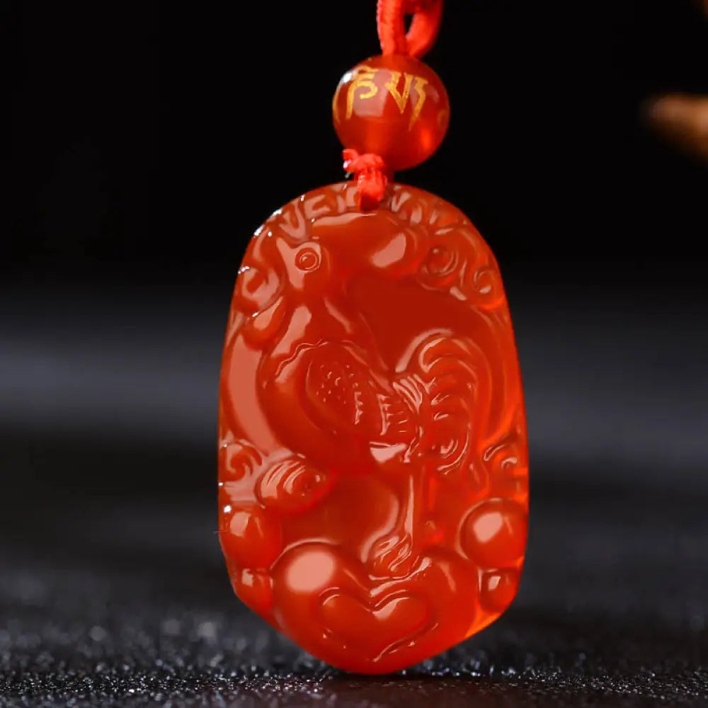 Buddha Stones Chinese Zodiac Red Agate Luck Necklace Pendant - BWOOOH - Rooster - Necklaces &amp; Pendants