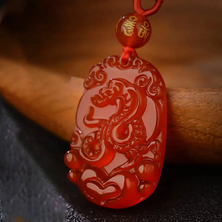 Buddha Stones Chinese Zodiac Red Agate Luck Necklace Pendant - BWOOOH - Snake - Necklaces &amp; Pendants