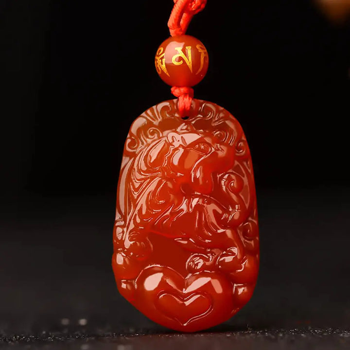 Buddha Stones Chinese Zodiac Red Agate Luck Necklace Pendant - BWOOOH - Tiger - Necklaces &amp; Pendants
