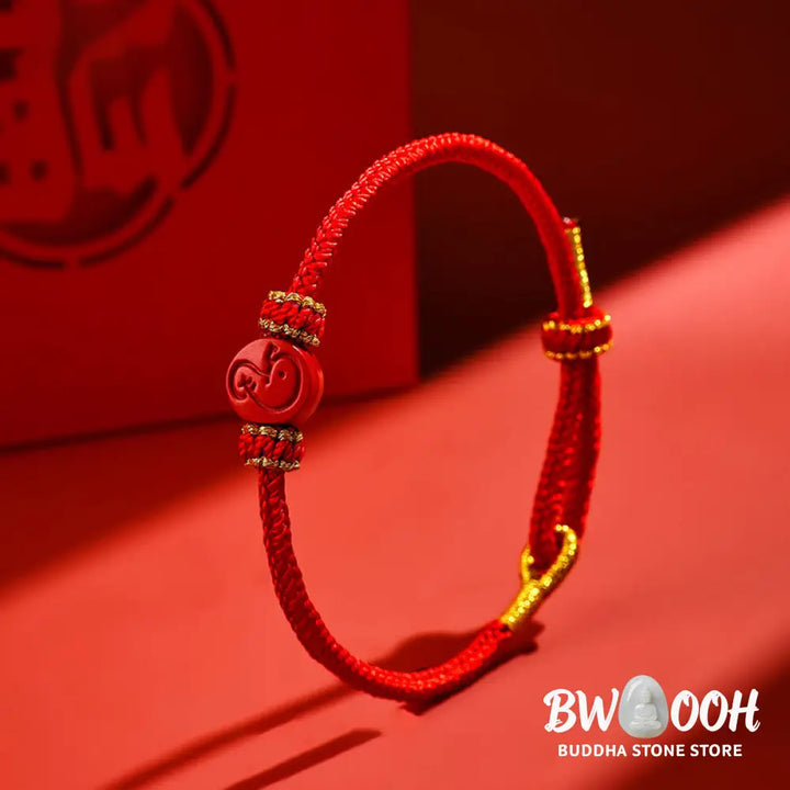 Buddha Stones Chinese Zodiac Red String Eight Thread Peace Knot Cinnabar Protection Luck Bracelet - BWOOOH - Bracelet