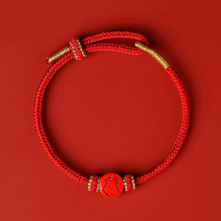 Buddha Stones Chinese Zodiac Red String Eight Thread Peace Knot Cinnabar Protection Luck Bracelet - BWOOOH - Goat / Red