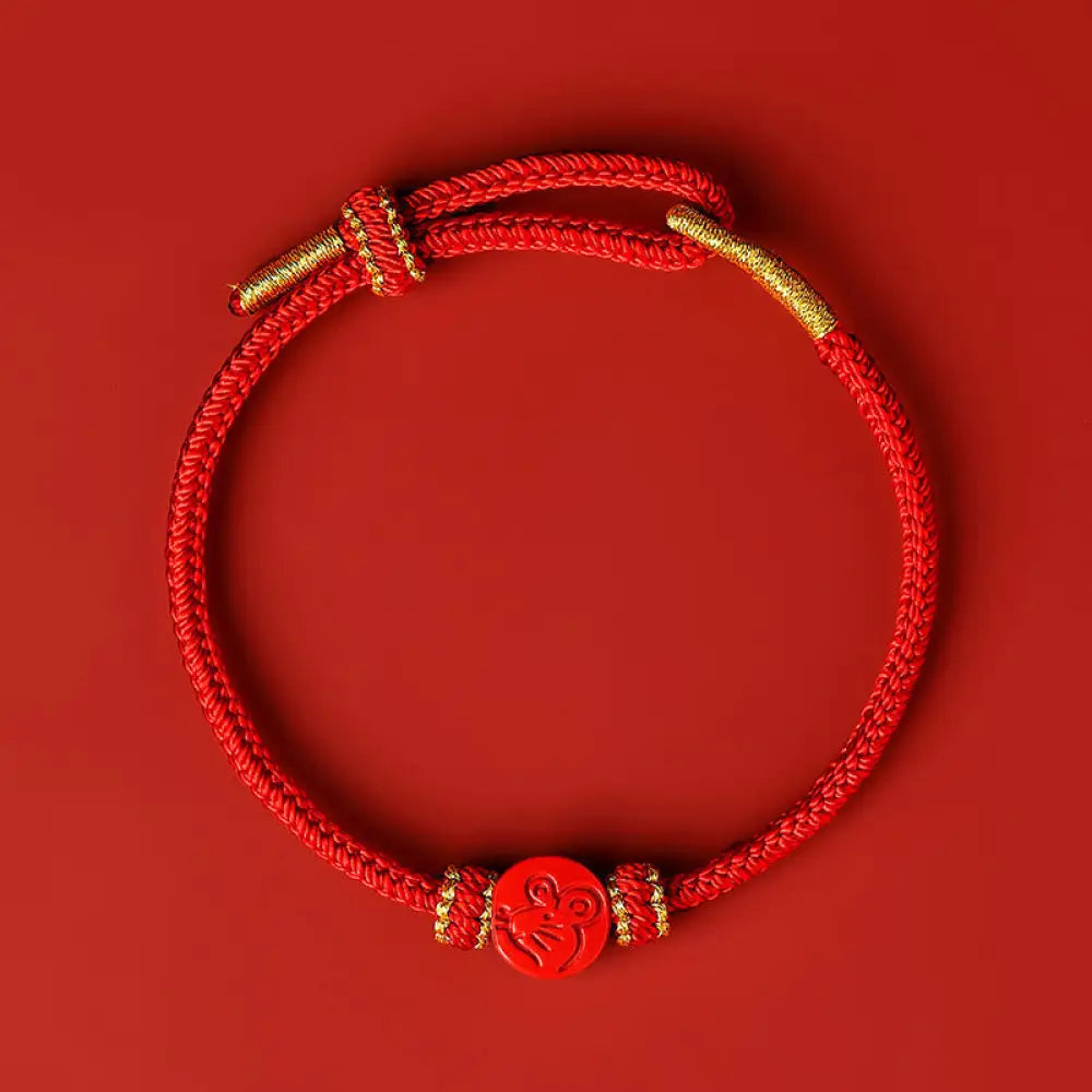 Buddha Stones Chinese Zodiac Red String Eight Thread Peace Knot Cinnabar Protection Luck Bracelet - BWOOOH - Rat / Red