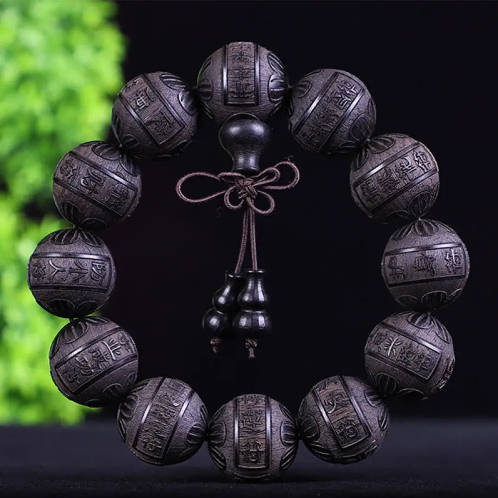 Buddha Stones Chinese Zodiac Rosewood Ebony Copper Coin PiXiu Carved Warmth Bracelet - BWOOOH - African Blackwood