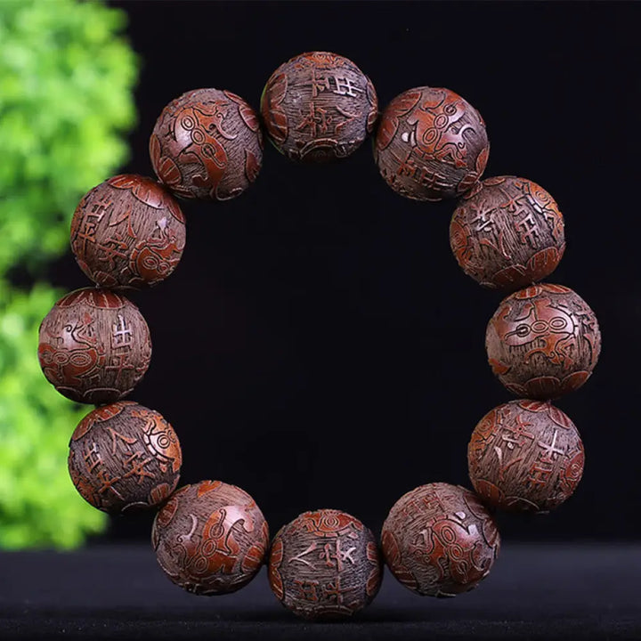 Buddha Stones Chinese Zodiac Rosewood Ebony Copper Coin PiXiu Carved Warmth Bracelet - BWOOOH - Burmese Rosewood Safety