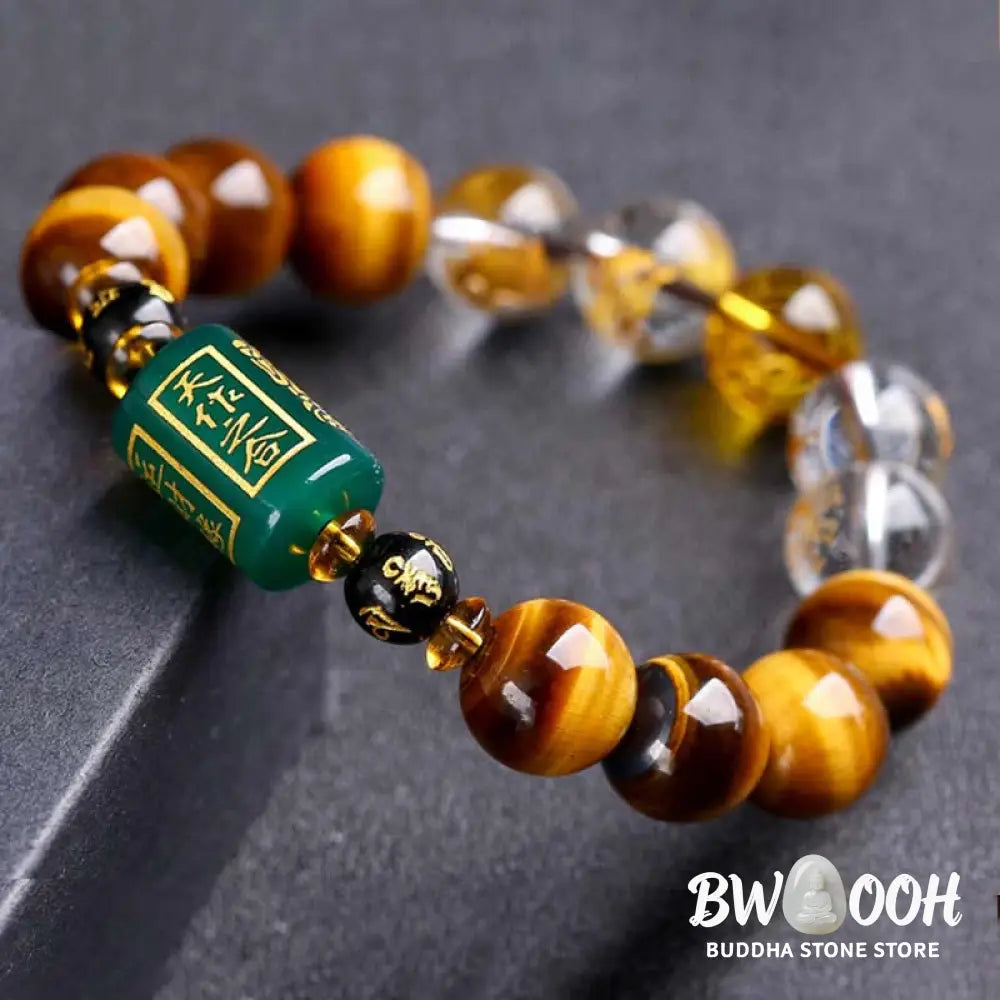 Buddha Stones Chinese Zodiac Tiger Eye White Crystal Courage Bracelet - BWOOOH - Bracelet