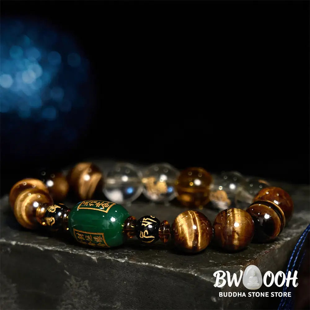 Buddha Stones Chinese Zodiac Tiger Eye White Crystal Courage Bracelet - BWOOOH - Bracelet