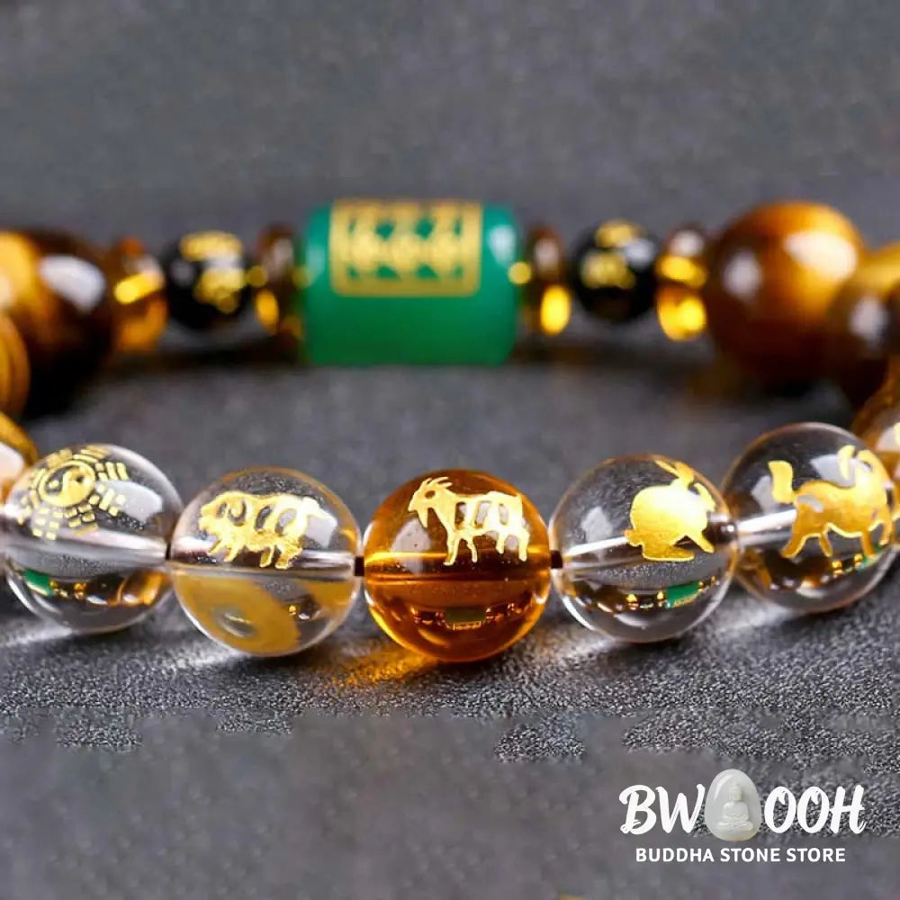 Buddha Stones Chinese Zodiac Tiger Eye White Crystal Courage Bracelet - BWOOOH - Bracelet