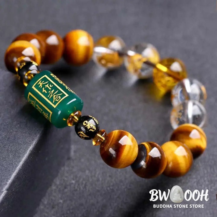Buddha Stones Chinese Zodiac Tiger Eye White Crystal Courage Bracelet - BWOOOH - Bracelet