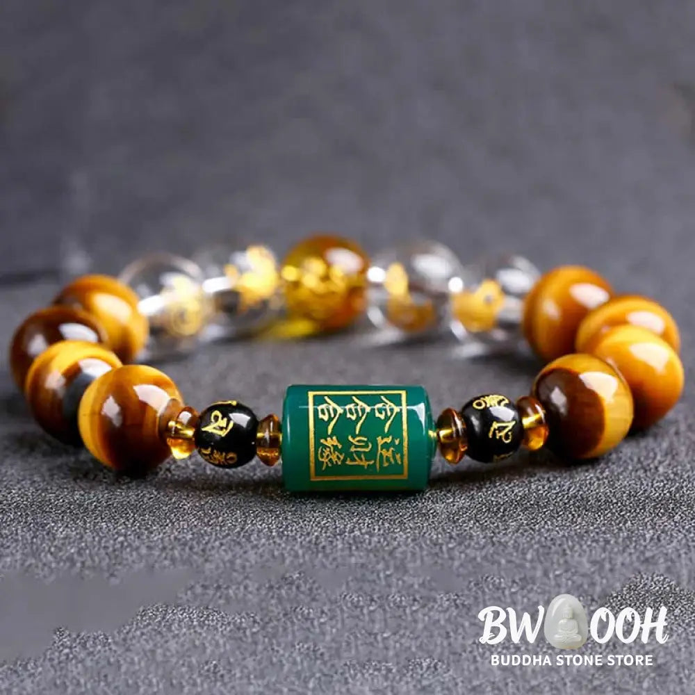 Buddha Stones Chinese Zodiac Tiger Eye White Crystal Courage Bracelet - BWOOOH - Bracelet
