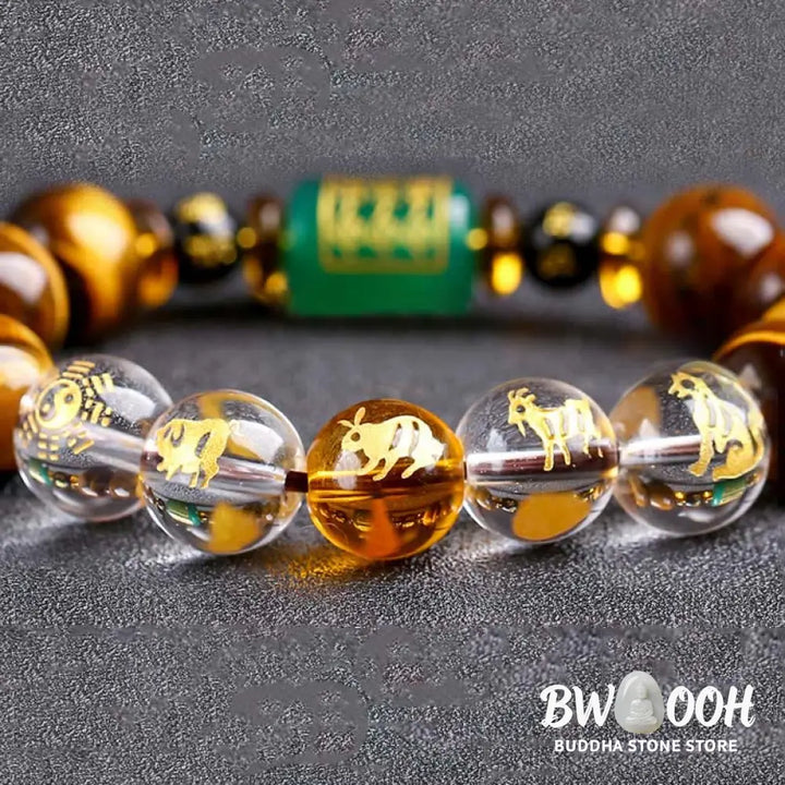 Buddha Stones Chinese Zodiac Tiger Eye White Crystal Courage Bracelet - BWOOOH - Bracelet