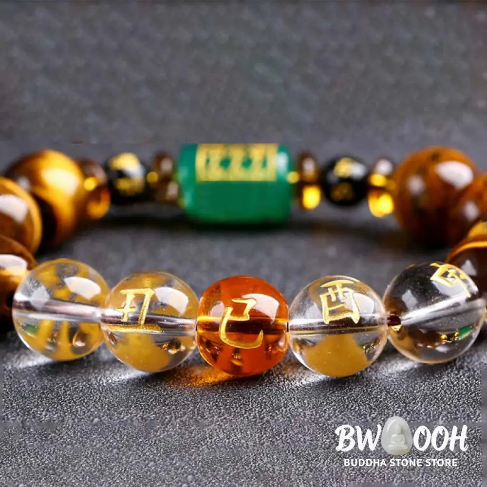 Buddha Stones Chinese Zodiac Tiger Eye White Crystal Courage Bracelet - BWOOOH - Bracelet