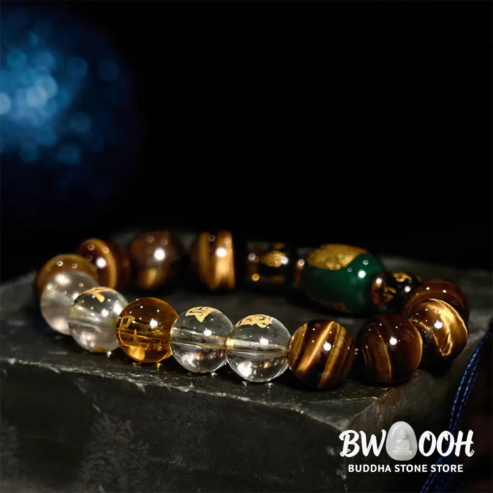 Buddha Stones Chinese Zodiac Tiger Eye White Crystal Courage Bracelet - BWOOOH - Bracelet