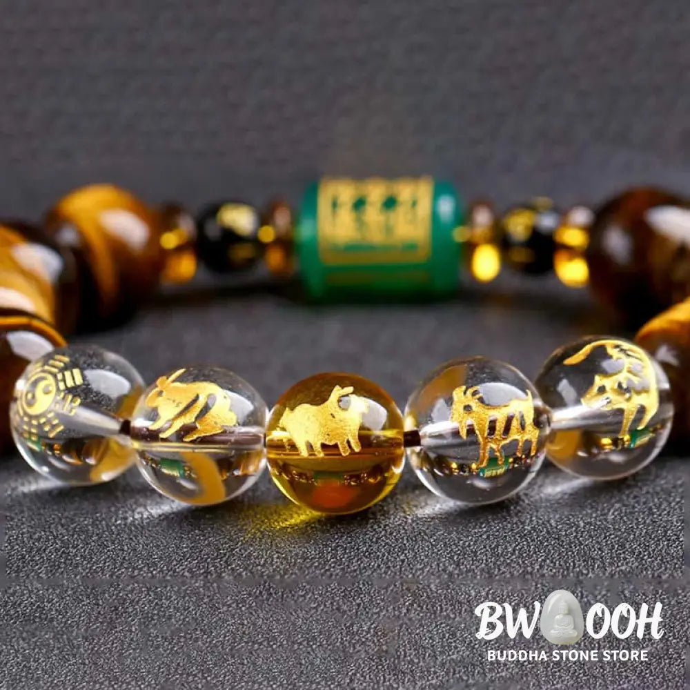 Buddha Stones Chinese Zodiac Tiger Eye White Crystal Courage Bracelet - BWOOOH - Bracelet