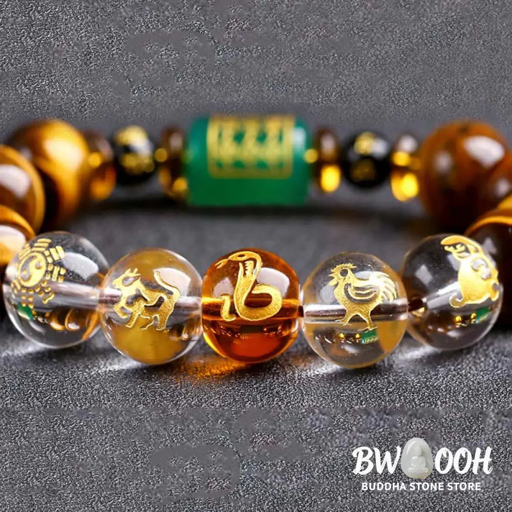 Buddha Stones Chinese Zodiac Tiger Eye White Crystal Courage Bracelet - BWOOOH - Bracelet